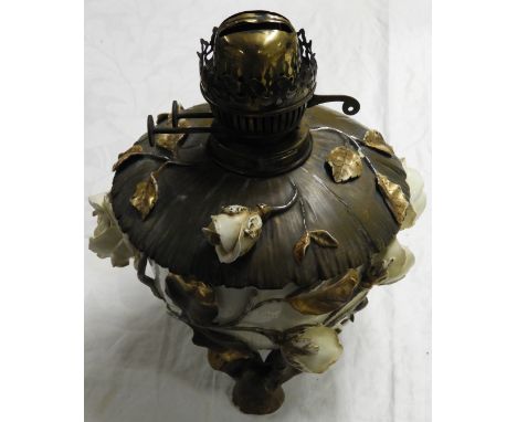 VICTORIAN CERAMIC FLORAL DECOR OIL LAMP BASE  