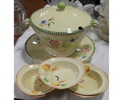 SPODE ROYAL JASMINE TUREEN &amp; STAND &amp; 5 WADEHEATH BOWLS  