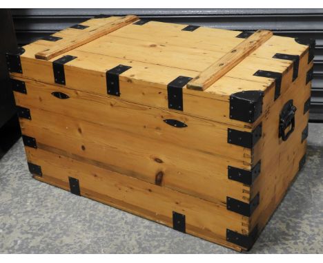 LARGE PINE METAL BOUND TRUNK 39'X23'X22'H