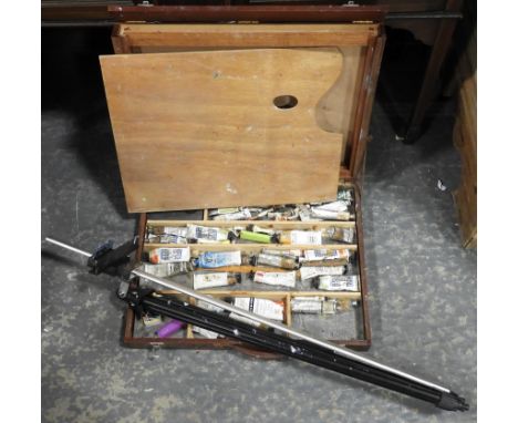ARTIST BOX,OIL PAINTS &amp; EASEL  