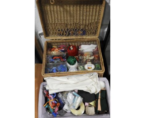 HAMPER &amp; BASKET OF SEWING ITEMS  