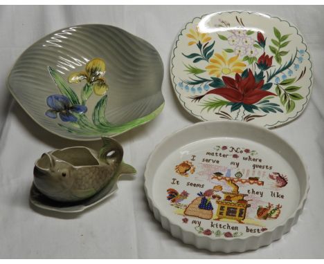 POOLE FLAN DISH, SHORTER IRIS BOWL,FISH SAUCE BOAT &amp; MIDWINTER BELLA VISTA PLATE  