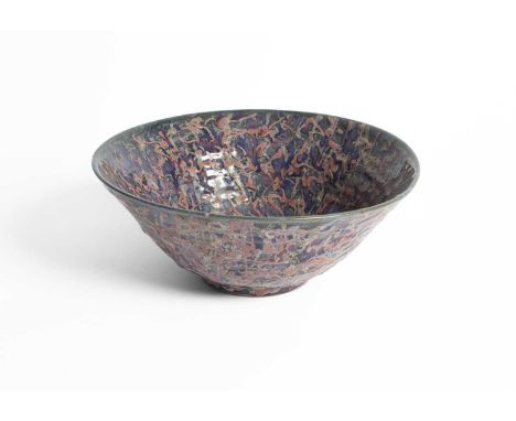 ARR Janice Tchalenko (1942-2018) a stoneware bowl in pink and blue glazes, 30cm diameterIn good condition - no damage, repair