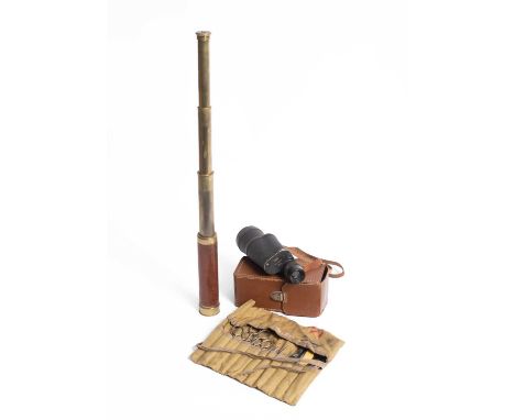 A Regent monocular, 10 x 50, in a leather case, 17.5cm long, a telescope and a variety of scissors, scalpels and razors in a 
