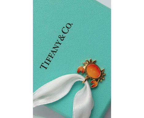 An 18k yellow gold and enamel pendant, Tiffany &amp; Co., in the form of a crab, ombre orange enamel, approximately 15mm wide