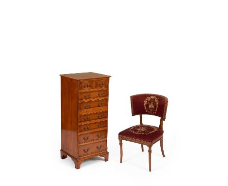 A 19th Century mahogany bow-backed chair with tapestry seat and back and studded border, 83cm high and a reproduction tall ch