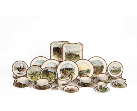 A quantity of Copeland &amp; Sons tea wares, decorated with designs after Lionel Edwards comprising five plates, 22cm diamete