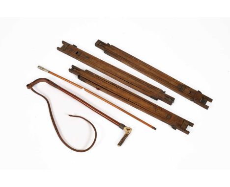 A lady's hunting crop by W Shammon, with woven white metal collar and antler handle, a swagger stick with white metal handle 