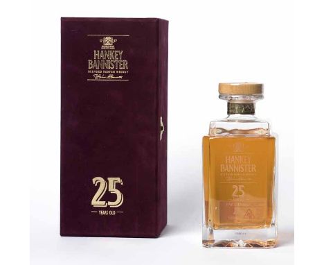 HANKEY BANNISTER 25 YEARS OLD
Blended Scotch Whisky. 70cl, 40% volume, in decanter and presentation box, with stopper. 