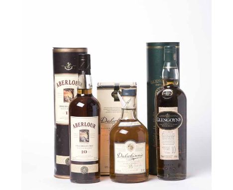 ABERLOUR AGED 10 YEARS
Single Highland Malt Scotch Whisky. 70cl, 40% volume, in tube. 
GLENGOYNE 10 YEARS OLD
Single Highland