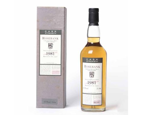 ROSEBANK 1981 FLORA & FAUNA CASK STRENGTH
Lowland Single Malt Scotch Whisky. Distilled 1981 and botlled in 1997. Bottle no. 0