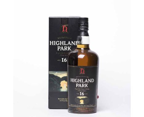 HIGHLAND PARK AGED 16 YEARS Single Malt Scotch Whisky. Duty Free and Travel Retail bottling. 1 litre, 40% volume, in carton.