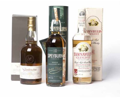 TAMNAVULIN-GLENLIVET 10 YEARS OLD Single Malt Scotch Whisky. 750ml, 40% volume, in carton. GLENKINCHIE 10 YEAR OLD Lowland Si