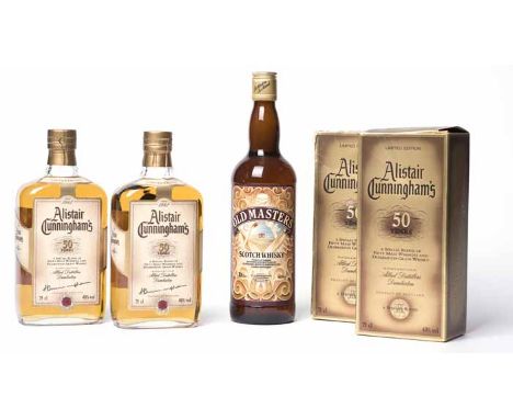 ALISTAIR CUNNINGHAM'S '50 YEARS' (2) Blended Scotch Whisky. A blend of fifty malt whiskies and Dumbarton grain whisky to comm