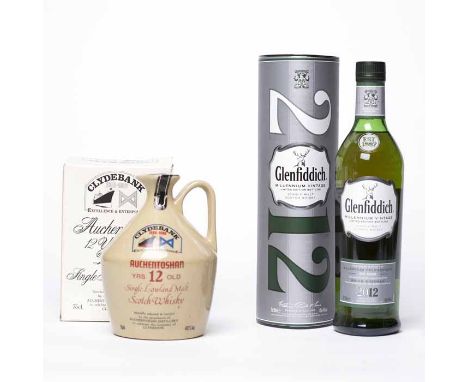 AUCHENTOSHAN 12 YEARS OLD - CLYDEBANK CENTENARY DECANTER 1886-1986 Single Lowland Malt Scotch Whisky. 75cl, 43% volume, in po
