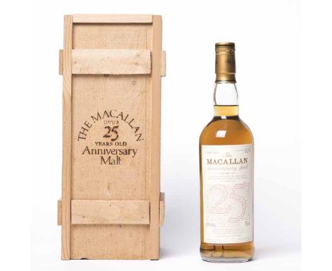 THE MACALLAN 25 YEARS OLD ANNIVERSARY MALT 
Single Highland Malt Scotch Whisky. Distilled 1965 and bottled in 1990. 75cl, 43%