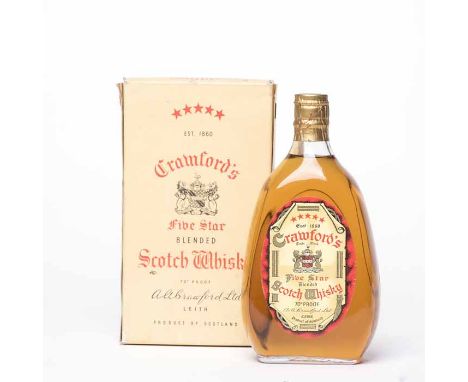 CRAWFORD'S FIVE STAR - SPRING CAP Blended Scotch Whisky. Full bottle size, no capacity stated, 70° proof, in carton.