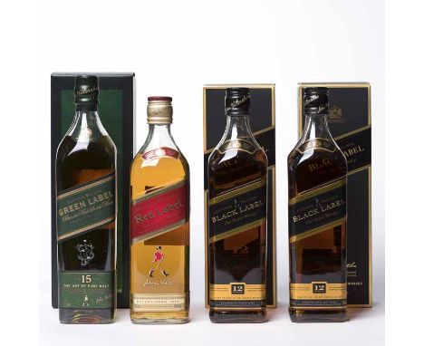 JOHNNIE WALKER GREEN LABEL AGED 15 YEARS Blended Malt Scotch Whisky. 70cl, 43% volume, in carton. JOHNNIE WALKER BLACK LABEL 