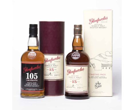 GLENFARCLAS TASTING PACK Consists of one 700ml bottle and two miniatures: Glenfarclas 105, 700ml, 60% volume; Glenfarclas 21 