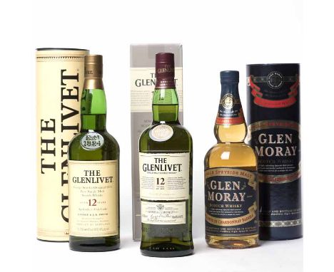 THE GLENLIVET 12 YEARS OLD Single Malt Scotch Whisky. 70cl, 40% volume, in carton. GLEN MORAY CHARDONNAY FINISH Single Speysi