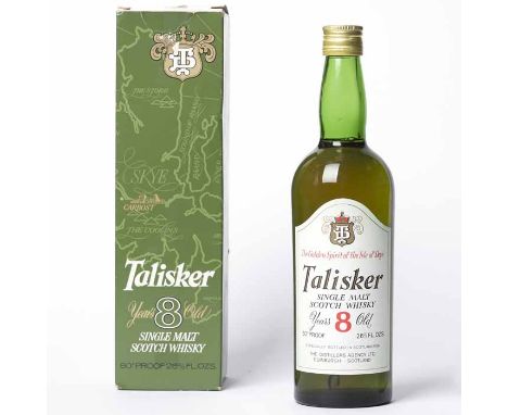 TALISKER 8 YEARS OLD
Single Malt Scotch Whisky. 'The Golden Spirit of the Isle of Skye', bottled by The Distillers Agency Ltd