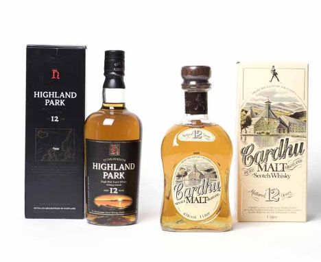 HIGHLAND PARK AGED 12 YEARS DUMPY BOTTLE Single Malt Scotch Whisky. 70cl, 40% volume, in carton. CARDHU MALT 12 YEARS OLD Sin