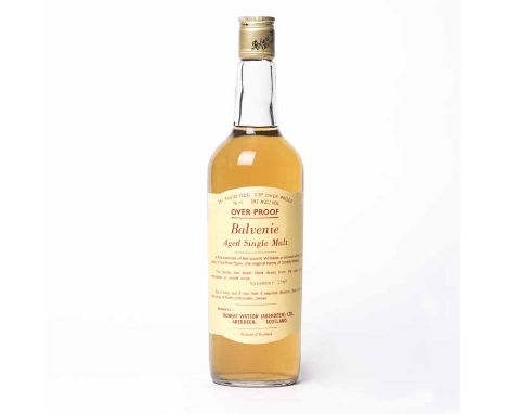 BALVENIE OVER PROOF 
Single Malt Scotch Whisky. Put into cask in November 1969. Bottled by Robert Watson (Aberdeen) Ltd. 26 2