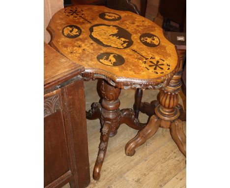 A 19th century Black Forest marquetry inlaid tripod table, W.74cm, D.54cm, H.75cm