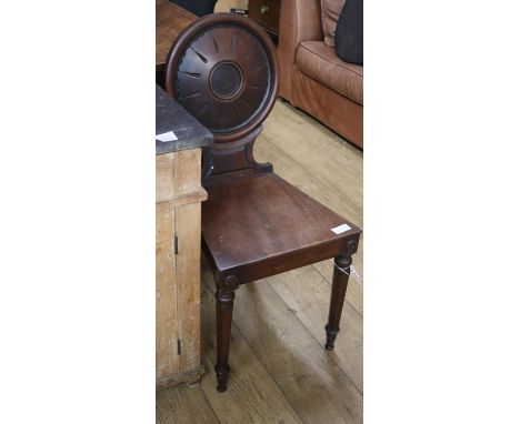 A William IV mahogany hall chairCONDITION: The seat has been re-glued with new blocks.  The back is slightly loose, some scuf