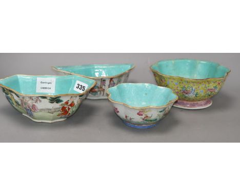 Four 19th century Chinese supper dishes, three with Tongzhi seal marks, 14- 20cmCONDITION: All three have faded enamels and w