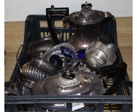 A plated half fluted four piece tea and coffee service and a quantity of sundry plated wares