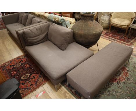 An Italian B &amp; B grey fabric sofa, chaise and footstool, sofa W.230cm, D.95cm, H.70cmCONDITION: Some stains to the fabric