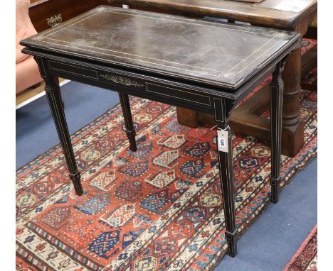 A 19th century ivory-inlaid and ebonised card table, W.91cm, D.45cm, H.72cm