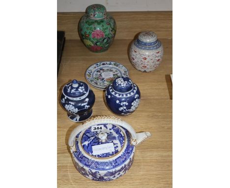 Three small early 19th century Davenport Ironstone dessert dishes, four Chinese ginger jars and a Royal Worcester blue and wh