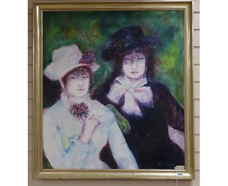 Ellinor Michel (1939-07), oil on canvas, Portrait of two ladies, signed and dated 1979, 90 x 80cmCONDITION: Canvas slightly s