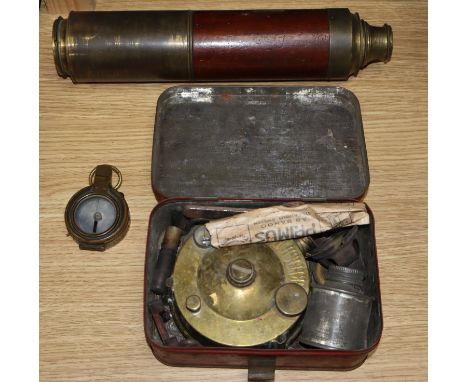 A Strachan London Day &amp; Night telescope, a WWI compass and a Thermidor picnic wickless stove