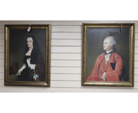 *Abbott, Portrait of an 18th century gentleman, signed, oil on canvas and another of a lady by the same hand, 75 x 55cmCONDIT