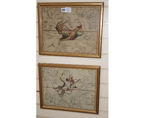 De La Hove after Andreas Stech (1635-1697), two coloured engravings, 'Gemini' and 'Carpricornus', 30 x 38cmCONDITION: Both lo