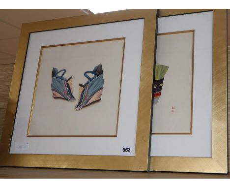 Chinese School, pair of watercolour and gouache studies of shoes, one with seal signature, 29 x 29cmCONDITION: Ground paper p
