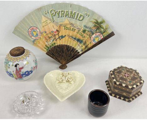 A small collection of mixed ceramic, glass and oriental items. To include a Ginger jar, a crystal ring dish, a small inlaid t