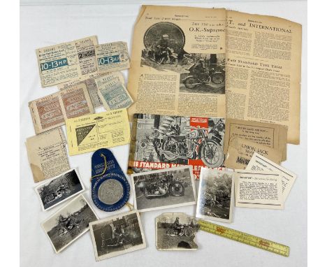 A collection of vintage automobile related ephemera to include fuel ration books and photographs. Lot also includes a 1930 Ma