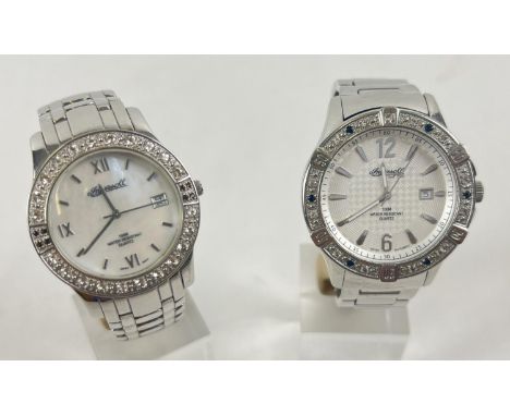 Ladies and men's wristwatches from the "Gems" range by Ingersol. Ladies watch has a stainless steel case and strap, mother of