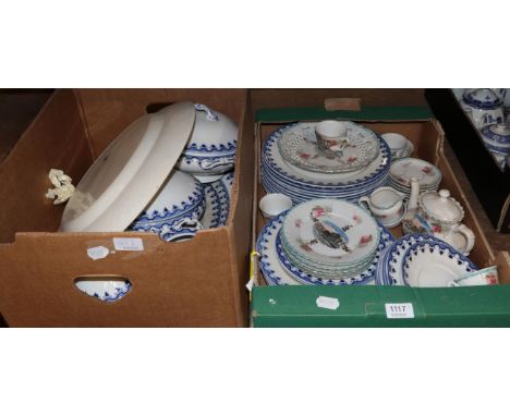 A Wedgwood blue and white dinner service and a tea service decorated Bognor West Parade (two boxes)