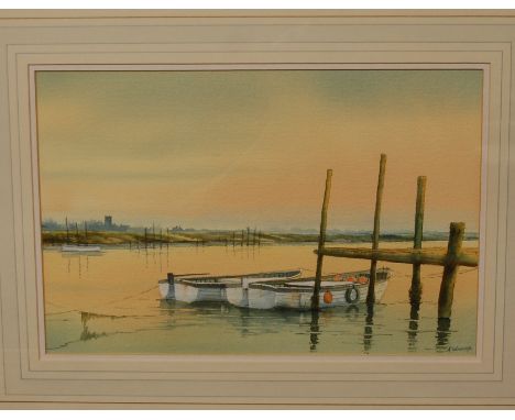 Paul Stafford - Sailing Boats at Anchor, watercolour wash, signed lower right, 29x52cm; and A Wincup - Evening Light, Southwo