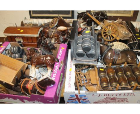 A LARGE QUANTITY OF ASSORTED CERAMIC HORSE AND CART FIGURES 