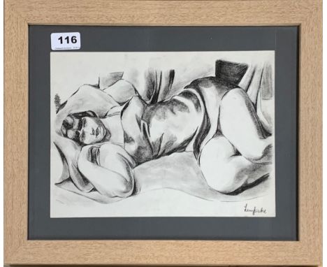 Tamara De Lempicka (1989 - 1980 Polish) A framed charcoal portrait of a woman reclining, with Hammer Galleries stamp revealed