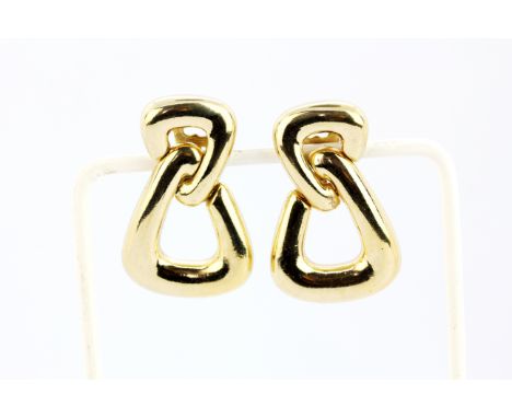 A large pair of 1980's Christian Dior gold plated chain link style clip on earrings, L. 4.2cm.
