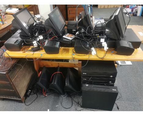 A group of nine pub/ bar till systems including receipt printers, note checkers and other equipment.