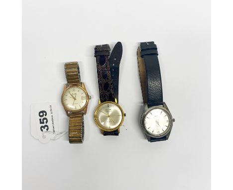 Three vintage men's wristwatches, including Bulova, MuDu and Slazenger.
