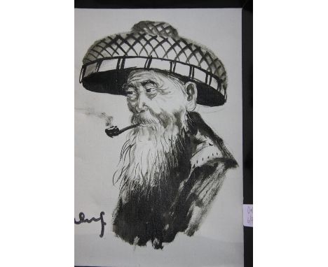 Canvas portrait of an Oriental gentleman, indistinctly signed, 20 x 25 cm. P&amp;P Group 2 (£18+VAT for the first lot and £3+